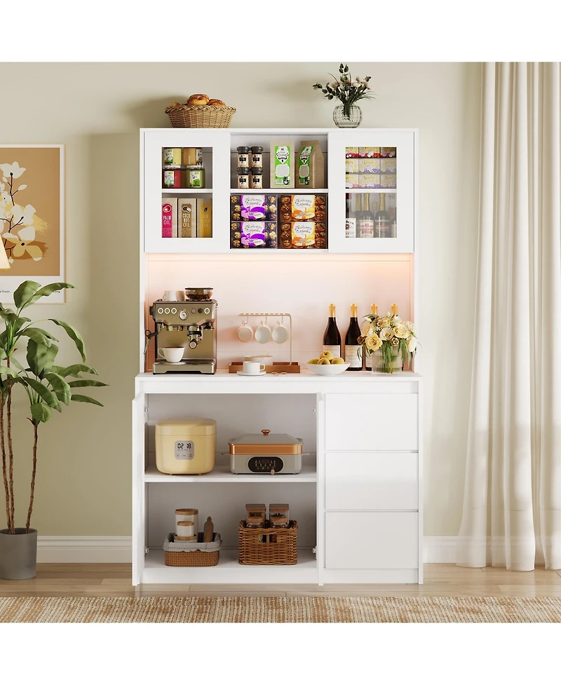 gaomon 70" Kitchen Food Pantry with Charge Station, Led Light,Storage Cabinet