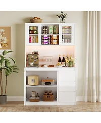 gaomon 70" Kitchen Food Pantry with Charge Station, Led Light,Storage Cabinet