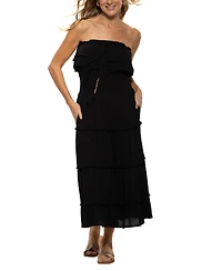 Dotti Women's Ruffled Smocked-Waist Tiered Cover-Up Dress