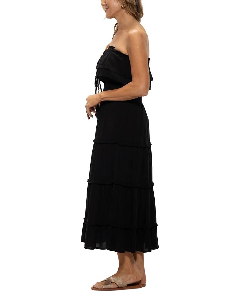 Dotti Women's Ruffled Smocked-Waist Tiered Cover-Up Dress