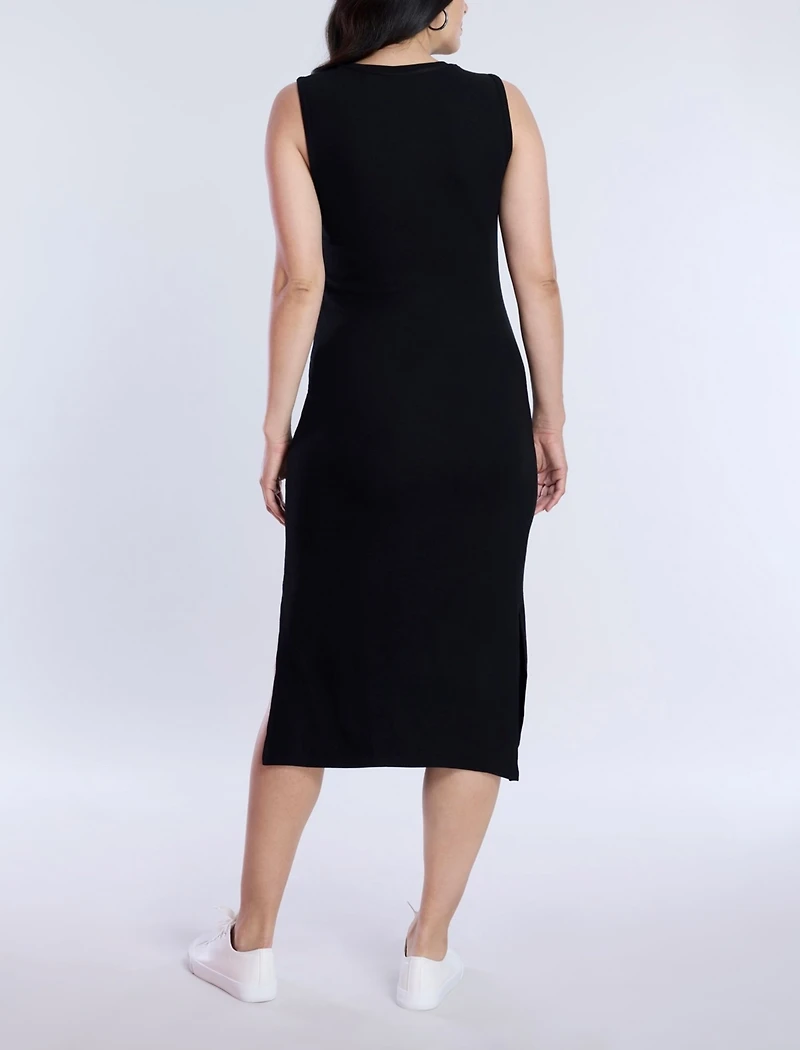 Motherhood Maternity Crew Neck Rib Knit Sleeveless Midi Dress