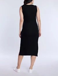 Motherhood Maternity Crew Neck Rib Knit Sleeveless Midi Dress