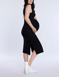 Motherhood Maternity Crew Neck Rib Knit Sleeveless Midi Dress