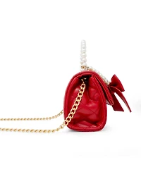 Tiny Treats + Zomi Gems Girls Quilted Pearl Handle Bow Ribbon Handbag, Red