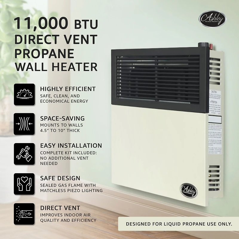 Ashley Hearth Products 11,000 Btu Direct Vent Liquid Propane Wall Mount Heater