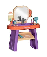 Qaba Kids Vanity Set with Mirror, Led Light, Music, 23 Accessories