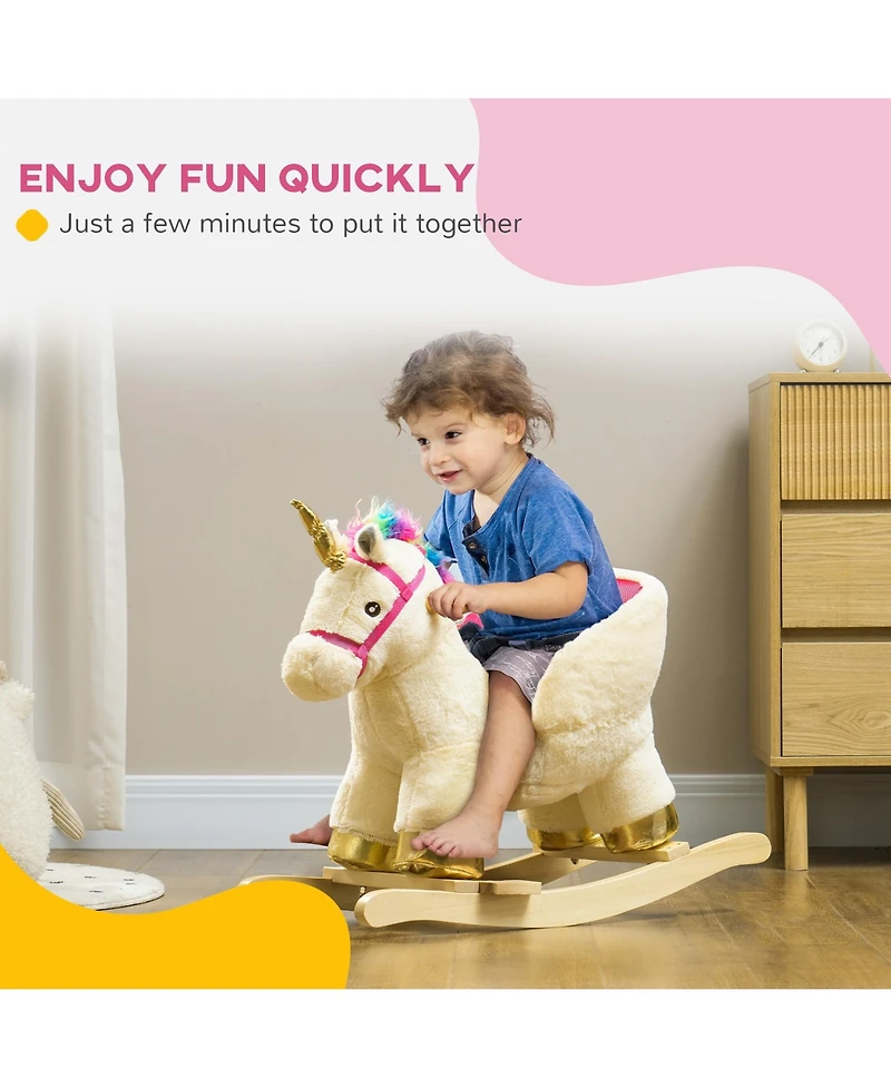 Qaba Kids Rocking Horse, Unicorn with Realistic Sounds for 18-36 Months