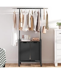 gaomon Laundry Sorter, 2 Section Laundry Hamper With Hanging Bar, Laundry Basket Organizer With Storage Shelf