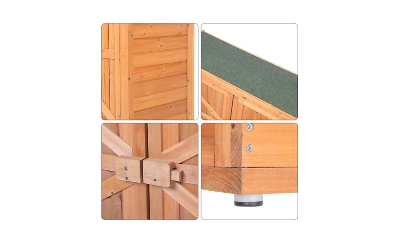 Slickblue Outdoor Fir Wooden Garden Shed with Double Doors and Lockers, Vibrant Orange Red Storage Cabinet Unit