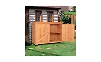 Slickblue Outdoor Fir Wooden Garden Shed with Double Doors and Lockers, Vibrant Orange Red Storage Cabinet Unit