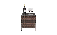 Slickblue Brown Gradient Iron Frame Rattan Side Table with Glass Surface - Elegant Design