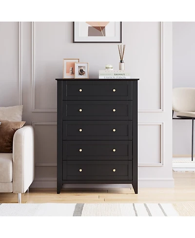 gaomon White 5 Chest of Drawer Dresser, Modern Tall Nightstand with Deep Drawers and Nickel Round Handle
