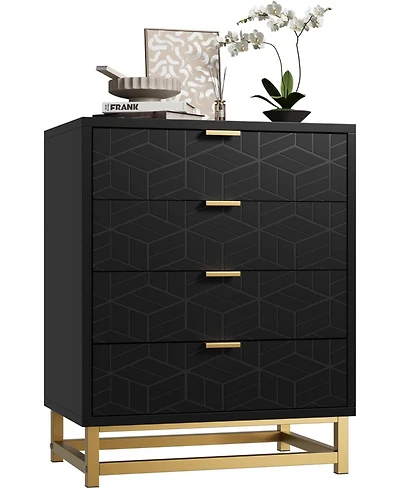 gaomon Dressers for Bedroom 4 Drawer, Chest of Drawers with Metal Base, Modern Dresser Chest Cabinet Organizer,Black