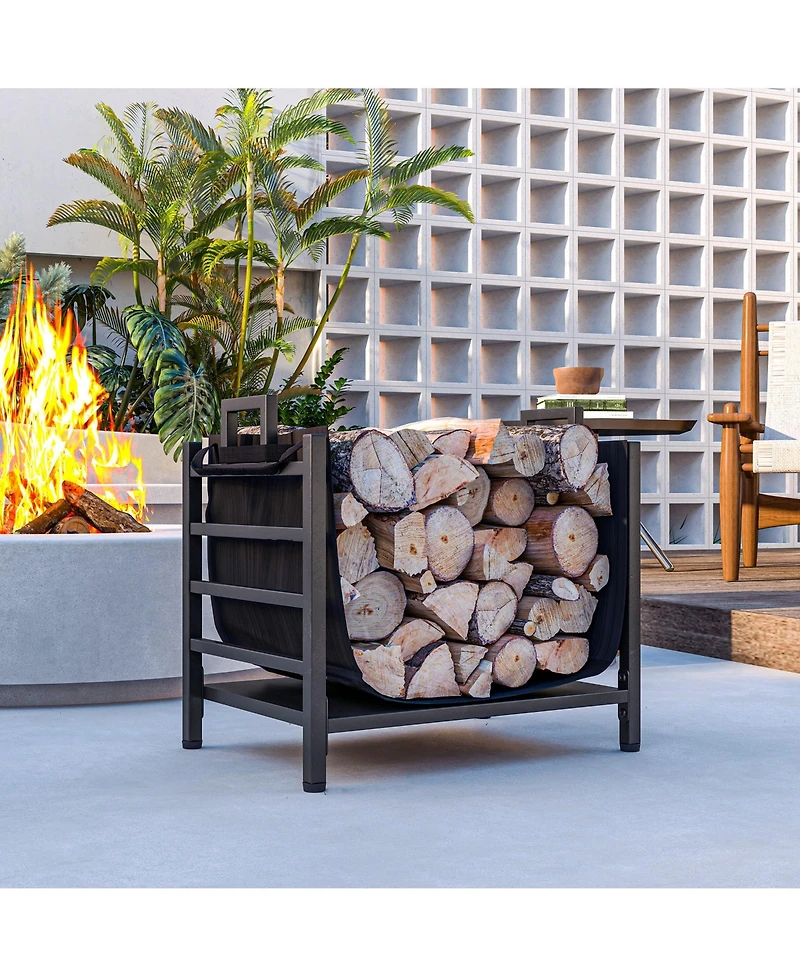 Outsunny Firewood Rack with Log Carrier, Indoor Outdoor Wood Storage Holder