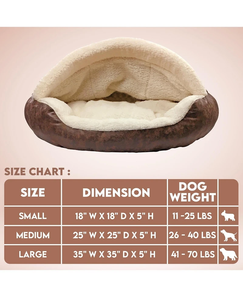 Details Pet Cave Bed for Small Dogs Cats Deep Dish Calming Hooded Dog Dome Pets