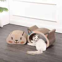 Opal 19" Modern Cardboard Happy Cat Head 2-in-1 Cave Scratcher with Built-In Bell Toys and Catnip