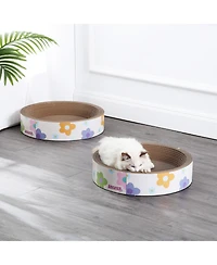 Daisy 18.13" Modern Cardboard Bowl Cat Scratcher with Catnip, White/Multi (Set of 2)