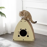 The Licker Store Koko 19" Modern Cardboard Triangle Cat Cave Scratcher with Catnip, Almond