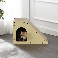 The Licker Store Kento 23.63" Minimalist Cardboard Angled Cat Cave Scratcher with Catnip, Almond