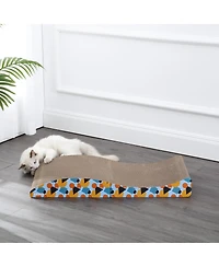 The Licker Store Eero 32" Modern Cardboard Foldable Lounge Cat Scratcher with Catnip, Blue/Orange