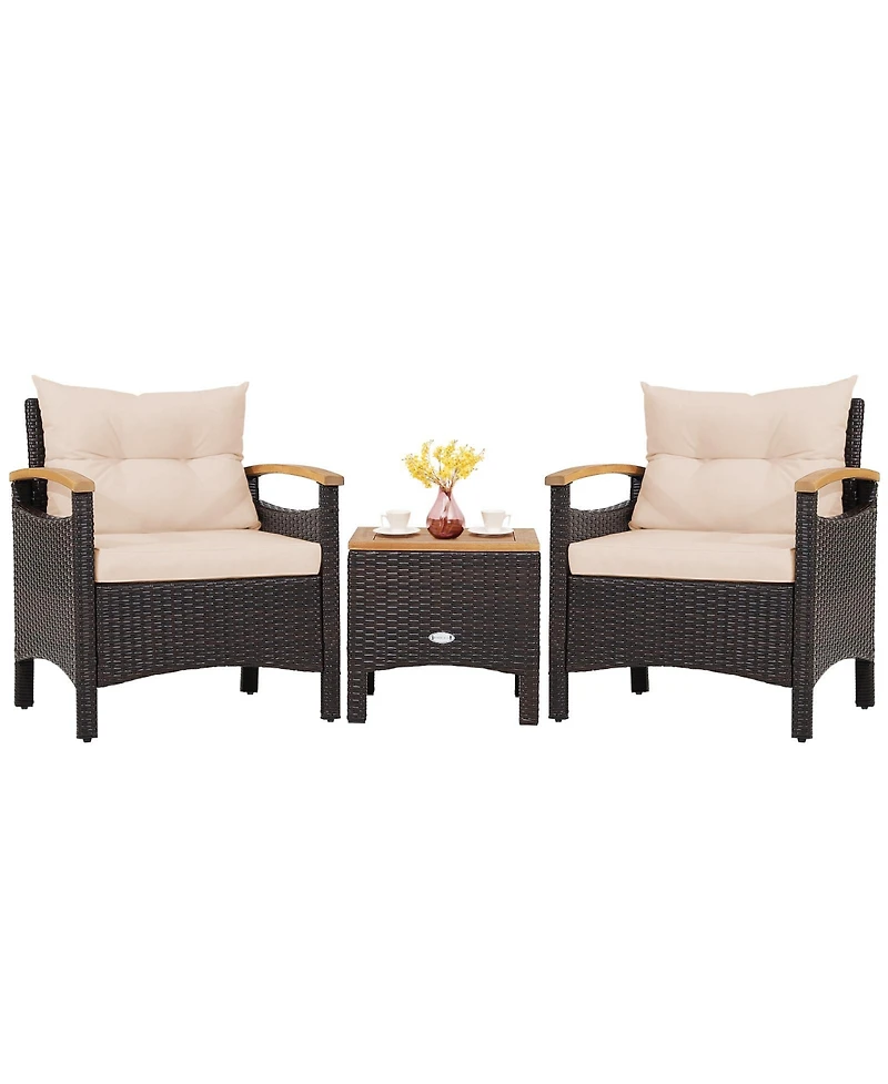 Sugift 3 Pieces Patio Rattan Furniture Set with Removable Cushions