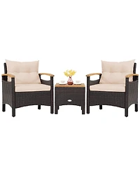 Sugift 3 Pieces Patio Rattan Furniture Set with Removable Cushions