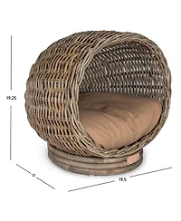 Socket Dome 19.5" x 17" Bohemian Handwoven Rattan Pet Bed with Machine-Washable Cushion, Kubu Gray
