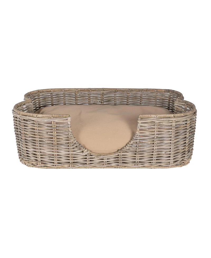Scallop Tropical Handwoven Rattan Pet Bed with Machine Washable Cushion