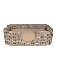 Scallop Tropical Handwoven Rattan Pet Bed with Machine Washable Cushion