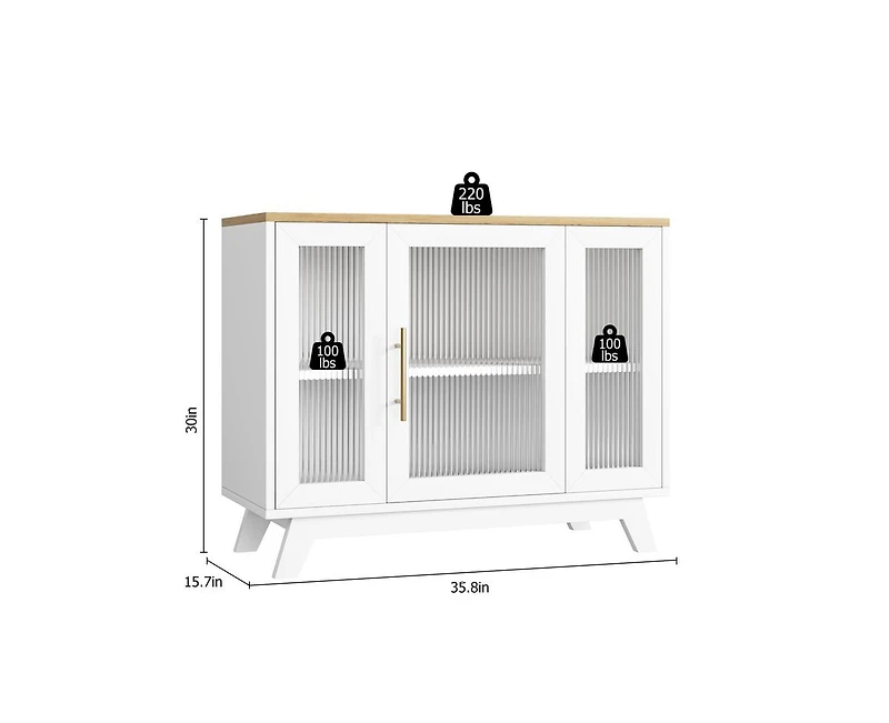 gaomon Buffet Storage Cabinet with Fluted Glass Door, 36" Modern Sideboard Cabinet with 2-Tier Storage