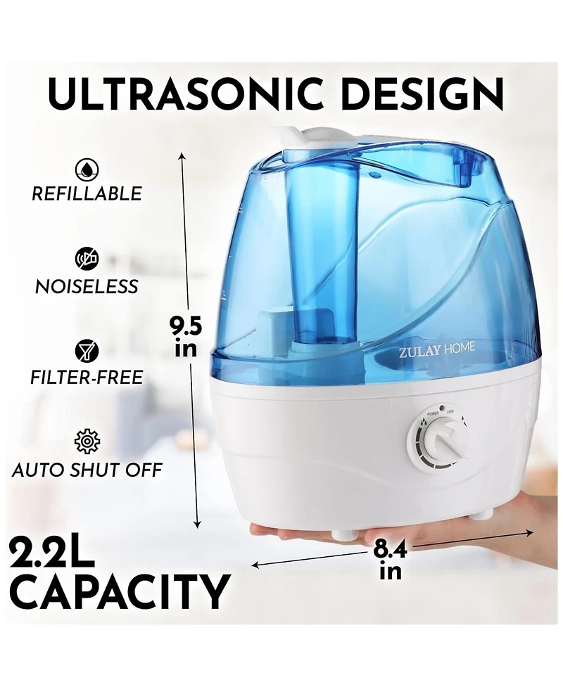 0.66-Gallon, 2.5 Liter Cool Mist Ultrasonic Humidifier for Home