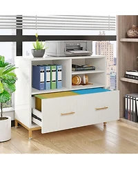 Tribesigns Lateral File Cabinet with Drawer and Adjustable Hanging Rod for Letter/Letter/A4 Size Files, 35.4" Wood Modern Printer Stand with Open Stor