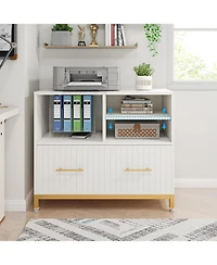Tribesigns Lateral File Cabinet with Drawer and Adjustable Hanging Rod for Letter/Letter/A4 Size Files, 35.4" Wood Modern Printer Stand with Open Stor
