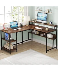 Tribesigns Reversible Corner Computer Desk with Storage Shelves,59 Inch L Shaped Desk with Monitor Stand,Study Writing Table Workstation for Home Offi