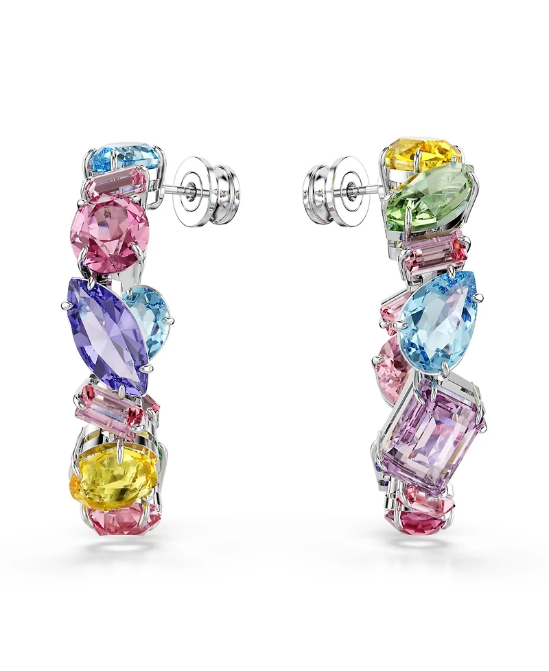Swarovski Asymmetrical Design, Mixed Cuts, Small, Multicolored, Rhodium Plated Gema Hoop Earrings