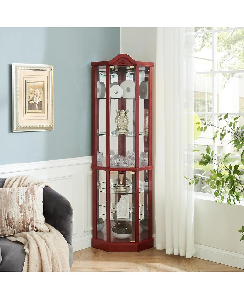 Elegant Glass Display Cabinet – Lighted Corner Curio for Living Room, Dining or Entryway
