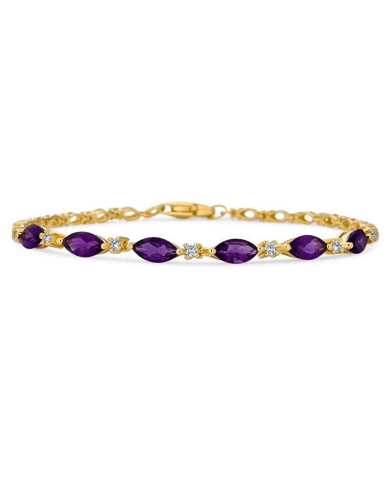 Bling Jewelry Oval Natural Purple Amethyst & Zircon Alternating Tennis Bracelet .925 Silver 7.25 inch