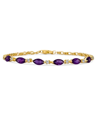 Bling Jewelry Oval Natural Purple Amethyst & Zircon Alternating Tennis Bracelet .925 Silver 7.25 inch