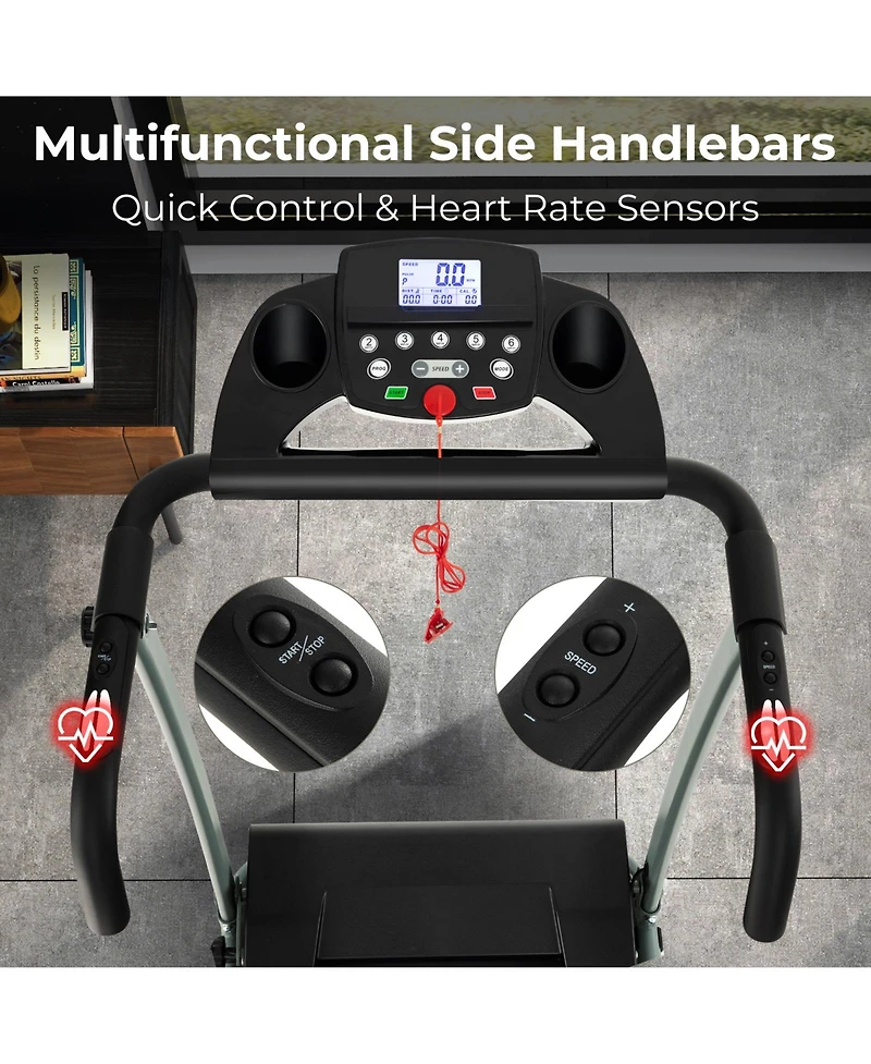 Hongge Folding Treadmill with 12 Preset Programs and Lcd Display-White