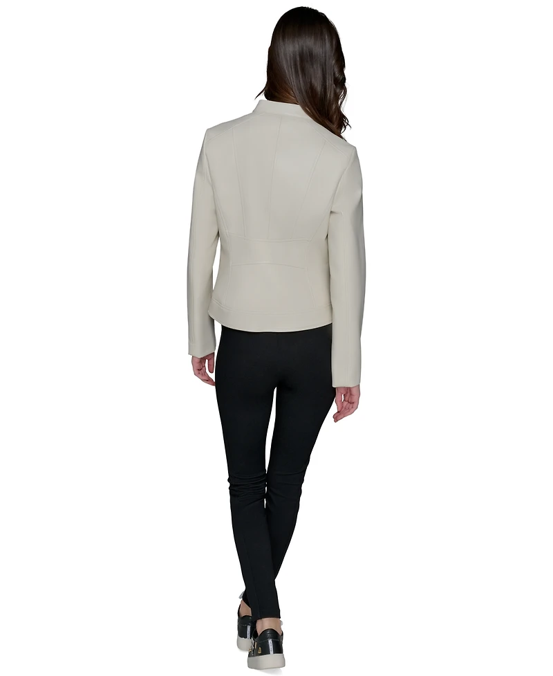 Karl Lagerfeld Paris Women's Fitted Mock-Neck Faux-Leather Jacket