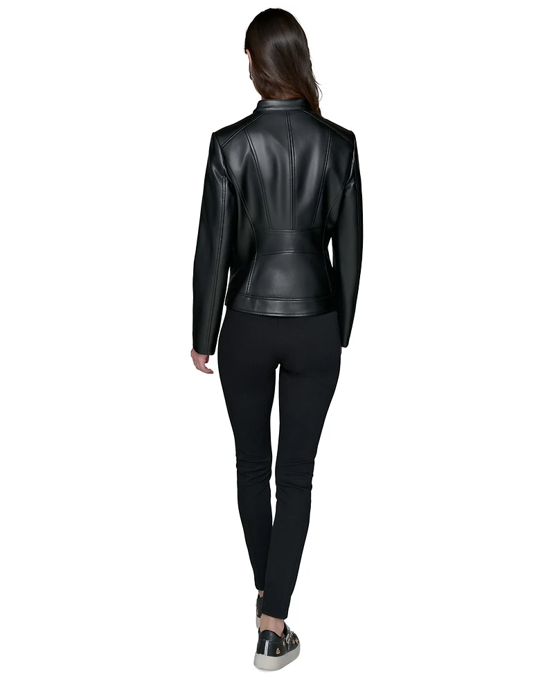 Karl Lagerfeld Paris Women's Fitted Mock-Neck Faux-Leather Jacket