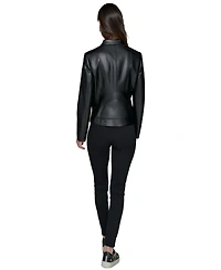 Karl Lagerfeld Paris Women's Fitted Mock-Neck Faux-Leather Jacket