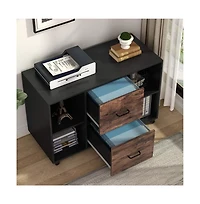 Tribesigns Large Mobile Lateral Filing Cabinet, 2 Drawer File Cabinet with Storage Shelves and Rolling Wheels