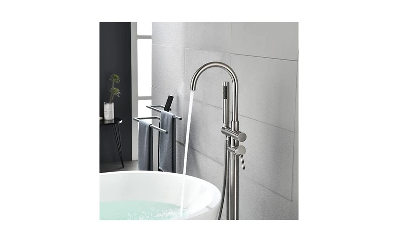 Slickblue Freestanding Bathtub Faucet - High Flow Tub Filler with Handheld Shower and Swivel Spout