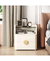 Tribesigns 2-Drawer Modern Nightstand with Open Storage Space and Gold Round Metal Legs,Wood Bed Side Table for Bedroom,Living Room