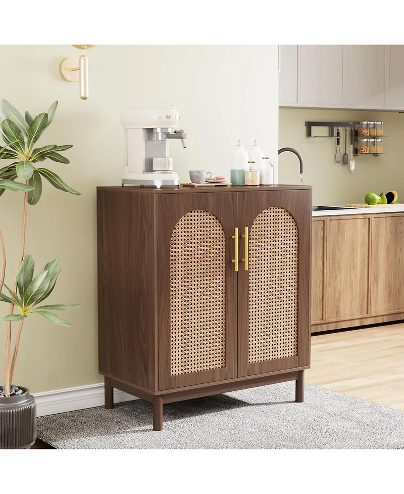 Tribesigns Set of 2 Accent Cabinet,59 Inch Rattan Sideboard Buffet Cabinet for Dining Room, Living Room, Kitchen