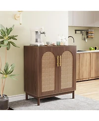 Tribesigns Set of 2 Accent Cabinet,59 Inch Rattan Sideboard Buffet Cabinet for Dining Room, Living Room, Kitchen