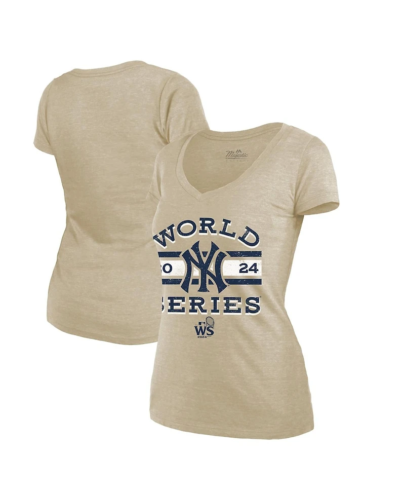 Fanatics Women's Cream New York Yankees 2024 World Series Modest Tri-blend V-neck T-shirt