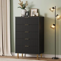 gaomon Black Dresser, Modern 5 Drawer Dresser for Bedroom with Gold Handle and Large Drawer