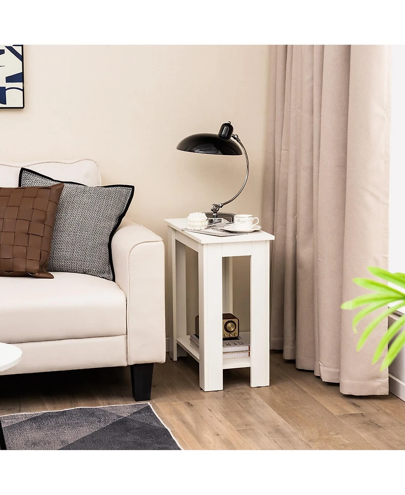 Gymax 2 Pcs 2-Tier End Table Modern Sofa Bedside Compact Nightstand with Storage Shelf